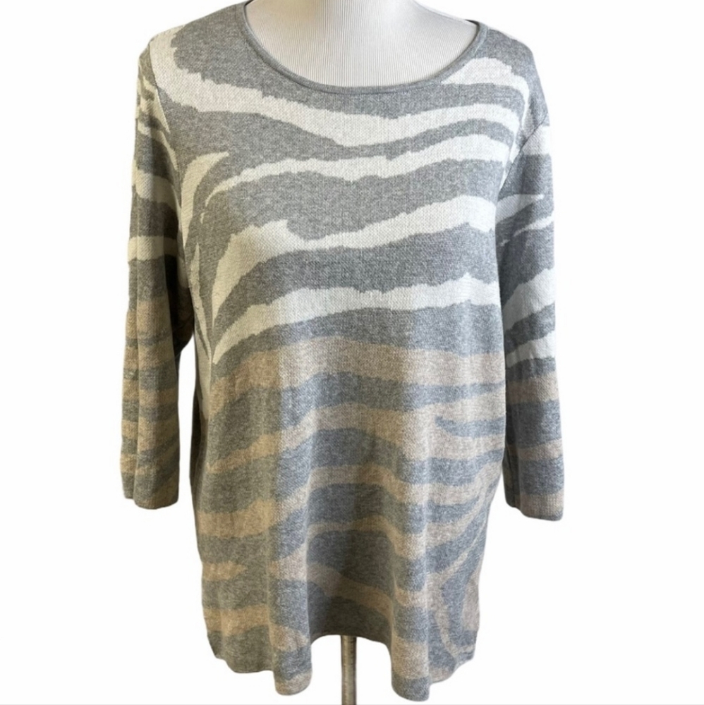 Chico's Grey Brown Zebra Print Knit Pullover Tunic Sweater Size 3 XL 16